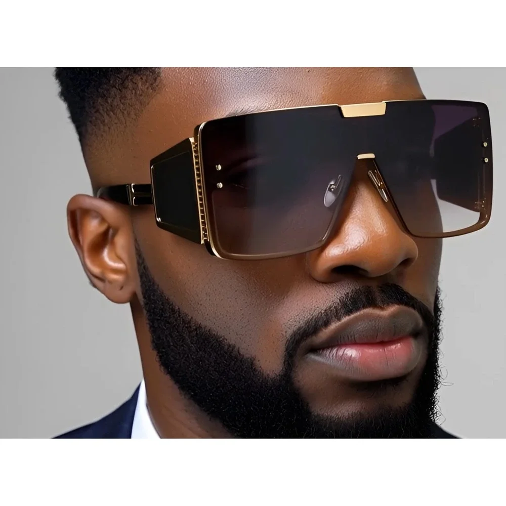 Shield Sunglasses Gold Frame Oversized Fashion Designer Men‎ Trendy Gafas 2026